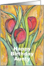 Happy Birthday Aunty with Red Tulips and Green Leaves card