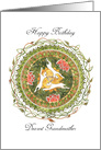 Happy Birthday Dearest Grandmother, White Hares, Mandala and Flowers card