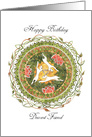 Happy Birthday Dearest Friend, with White Hares, Mandala and Flowers card