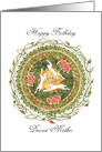Happy Birthday Dearest Mother, with White Hares, Mandala and Flowers card