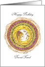Birthday for a Dear Friend, with Woman, Harvest Mouse and Mandala card