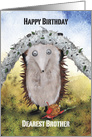 Hedgehog helping a little Snail under a Rope, Brother Birthday card