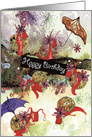 Jumping Snails with Umbrellas, Happy Birthday card