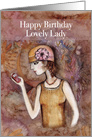 Happy Birthday Lovely Lady, Vintage/Modern girl with mobile phone card