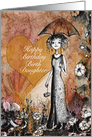 Happy Birthday, Birth Daughter, Lady with Umbrella, Heart and Flowers card