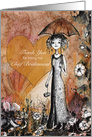 Thank You, Chief Bridesmaid, Lady with Umbrella, Heart and Flowers card