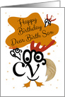 Happy Birthday, Dear Birth Son, Chicken Character, Typography Art card