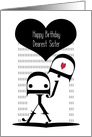 Happy Birthday, Sister, Robot Girl, Typography Art card