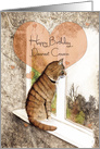 Happy Birthday, Cousin, Tabby Cat and Hearts, Art card