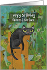Happy Birthday, Dearest Partner, Lucky Black Cat, Abstract card