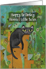 Happy Birthday, Dearest Little Sister, Lucky Black Cat, Abstract card