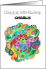 Happy Birthday Cute Doodle Custom Name Children’s Birthday card