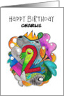 Happy Second Birthday Custom Name Cute Doodle Children’s Birthday card