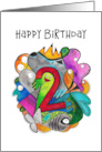 Happy Second Birthday Cute Doodle Children’s Birthday card
