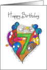 Happy Seventh Birthday Cute Skulls Doodle Art Children’s Birthday card