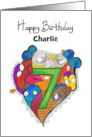 Happy Seventh Birthday Custom Card Skulls Doodle Children’s Birthday card