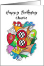 Happy Eighth Birthday Custom Card Racing Doodle Children’s Birthday card