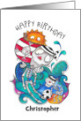 Happy Birthday Custom Name Childrens Skull Football Pirates card