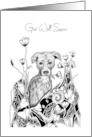 Get Well Soon Little Dog with Flowers card
