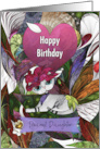 Happy Birthday Dearest Daughter White Cat with Flowers and Pink Hat card