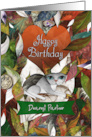 Happy Birthday Dearest Partner Grey and White Cat with Leaves card