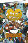 Happy Birthday Dearest Aunt Cat with a Stripy Tail and Flowers card