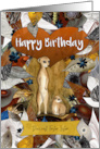 Happy Birthday Dearest Foster Sister Two Meerkats with Leaves card