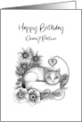 Happy Birthday Dearest Partner Tabby Cat in a Box and Flowers card