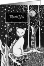 Thank You White Cat Flowers and Moon card