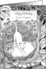 Happy Birthday Dearest Daughter White Cat in a Flower Garden card