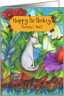 Happy Birthday Dearest Aunt White Cat sitting with flowers card