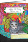 Happy Birthday Dearest Wife Grey Cat sitting on a book card