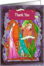 Thank You Woman with Grey Cat in Surreal Garden card