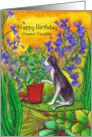 Happy Birthday Dearest Daughter Black and White Cat in Garden card