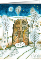 Winter Warmth, Hare with Standing Stone, Blank Card, Pagan card