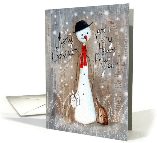 Christmas Snowman with a Present standing next to a... (1458872)
