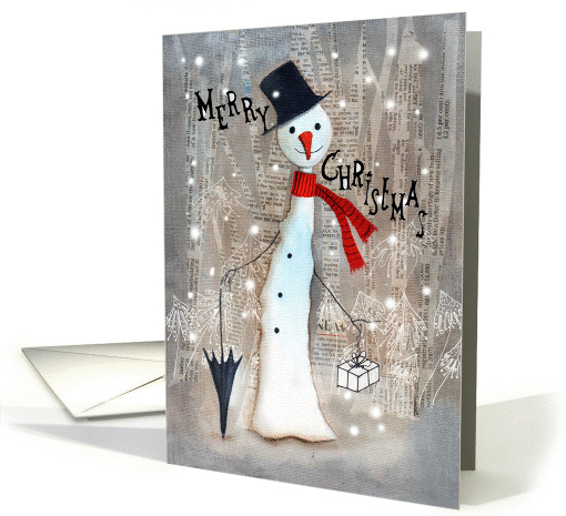 Elegant Christmas Snowman with Umbrella and a Present card (1458878)