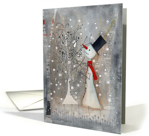 Christmas Snowman decorating a Paper Christmas Tree card (1458886)