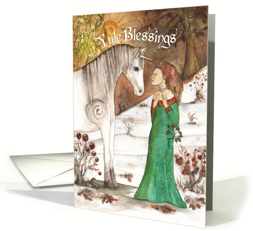 Yule Blessings Unicorn and Lady in the Snow card (1460904)