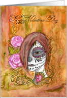 Sugar Skull, Roses and Swirls Valentine’s Day card