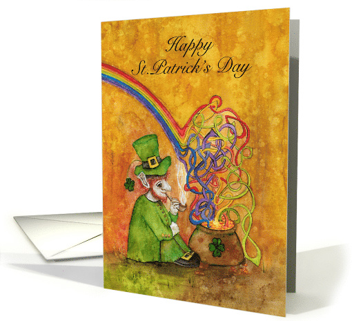 St Patrick's Day, Leprechaun with Celtic Rainbow card (1467768)