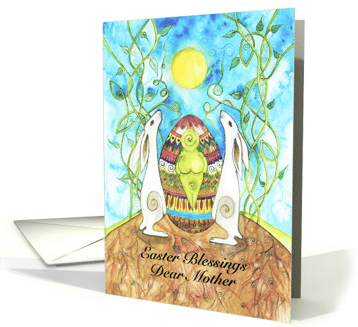 Easter Blessings, Mother, with White Hares and Painted Easter Egg card