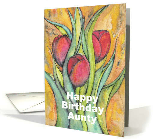 Happy Birthday Aunty with Red Tulips and Green Leaves card (1474874)