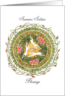 Summer Solstice Blessings with White Hares, Mandala and Flowers card