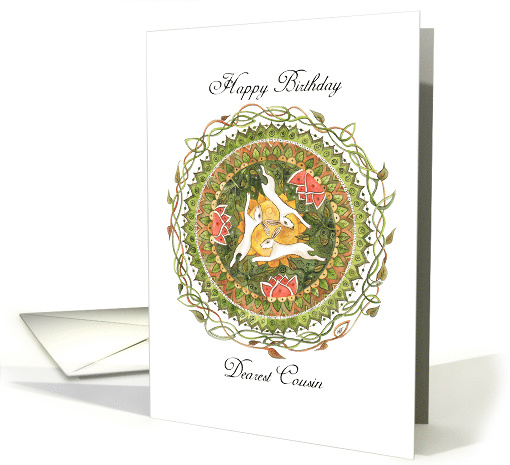 Happy Birthday Dearest Cousin, with White Hares, Mandala... (1477140)