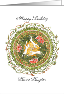 Happy Birthday Dearest Daughter, with White Hares, Mandala and Flowers card