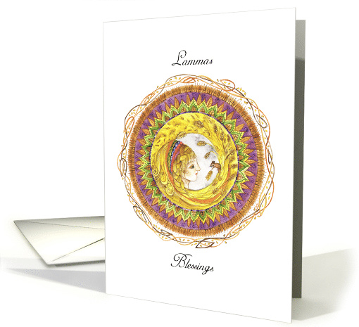 Lammas Blessings, with Woman, Harvest Mouse, Mandala and Corn card