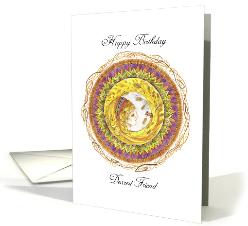 Birthday for a Dear Friend, with Woman, Harvest Mouse and Mandala card