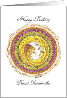 Birthday for a dear Grandmother, with Woman, Harvest Mouse and Mandala card