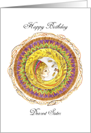 Birthday for a dear Sister, with Woman, Harvest Mouse and Mandala card